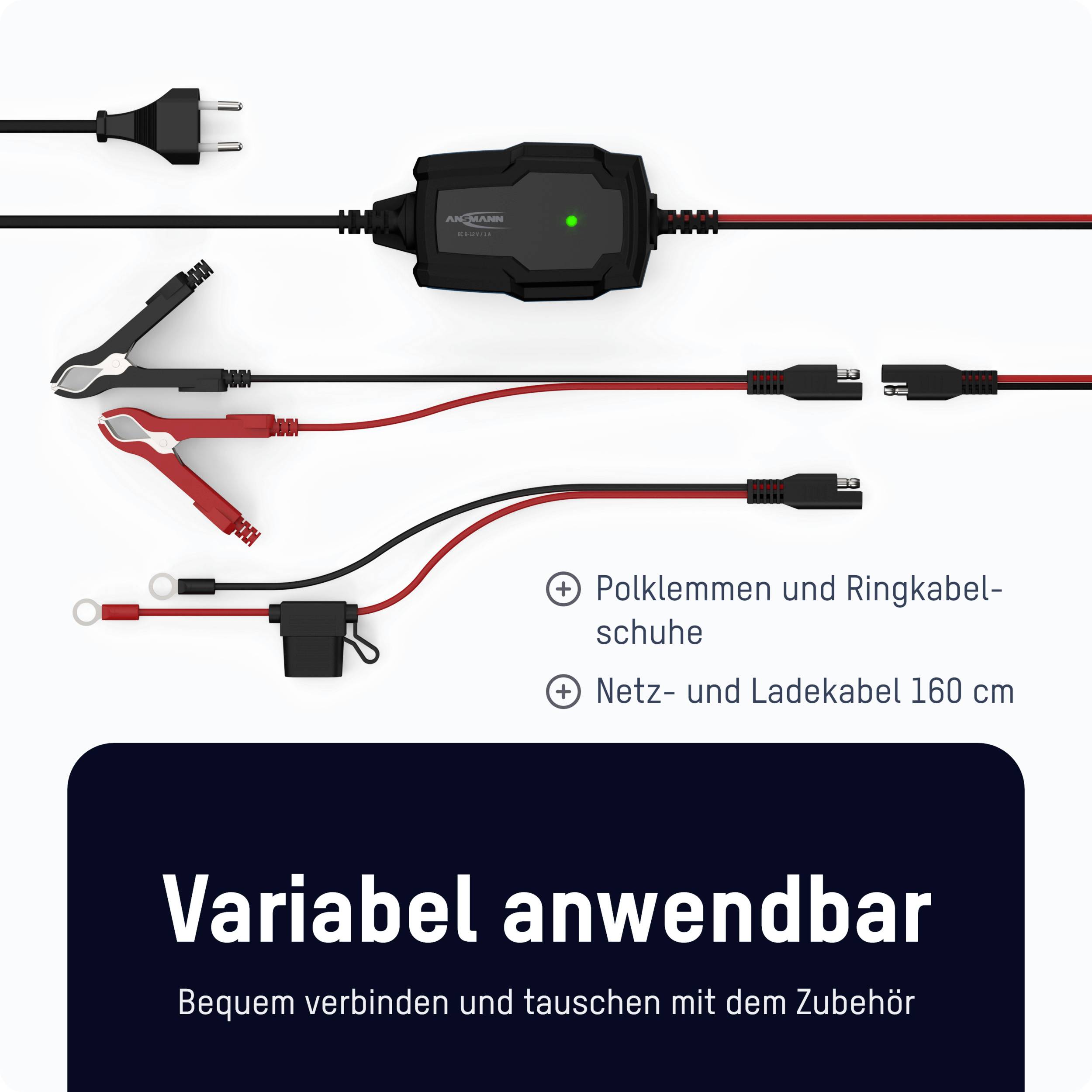 Ansmann BC 6-12V / 1A 1001-0142 Kfz-Ladegerät, Werkstattladegerät, Automatikladegerät, Batterieüberwachung 6 V, 12V 1A