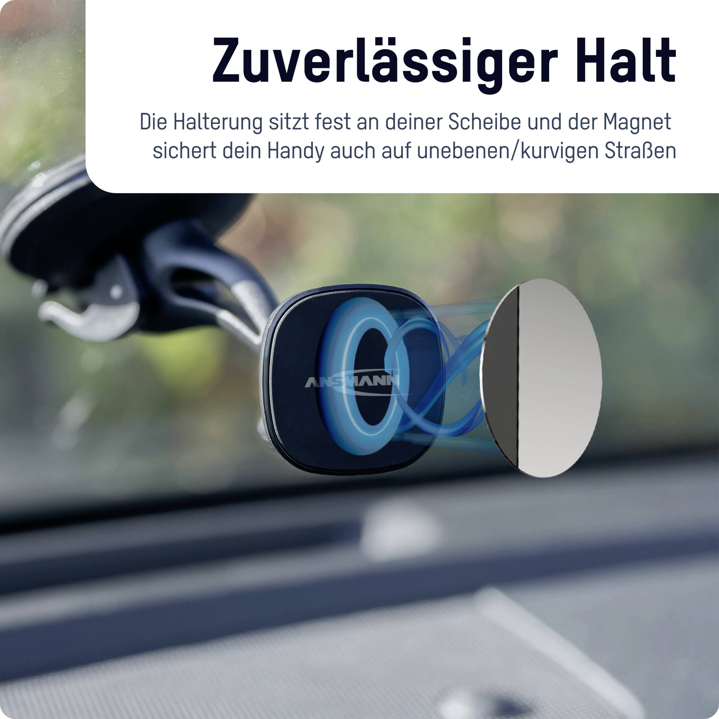 Ansmann Smart Scheibe Saugnapf, Lüftungsgitter Handy-Kfz-Halterung Magnetbefestigung 2 - 12 mm