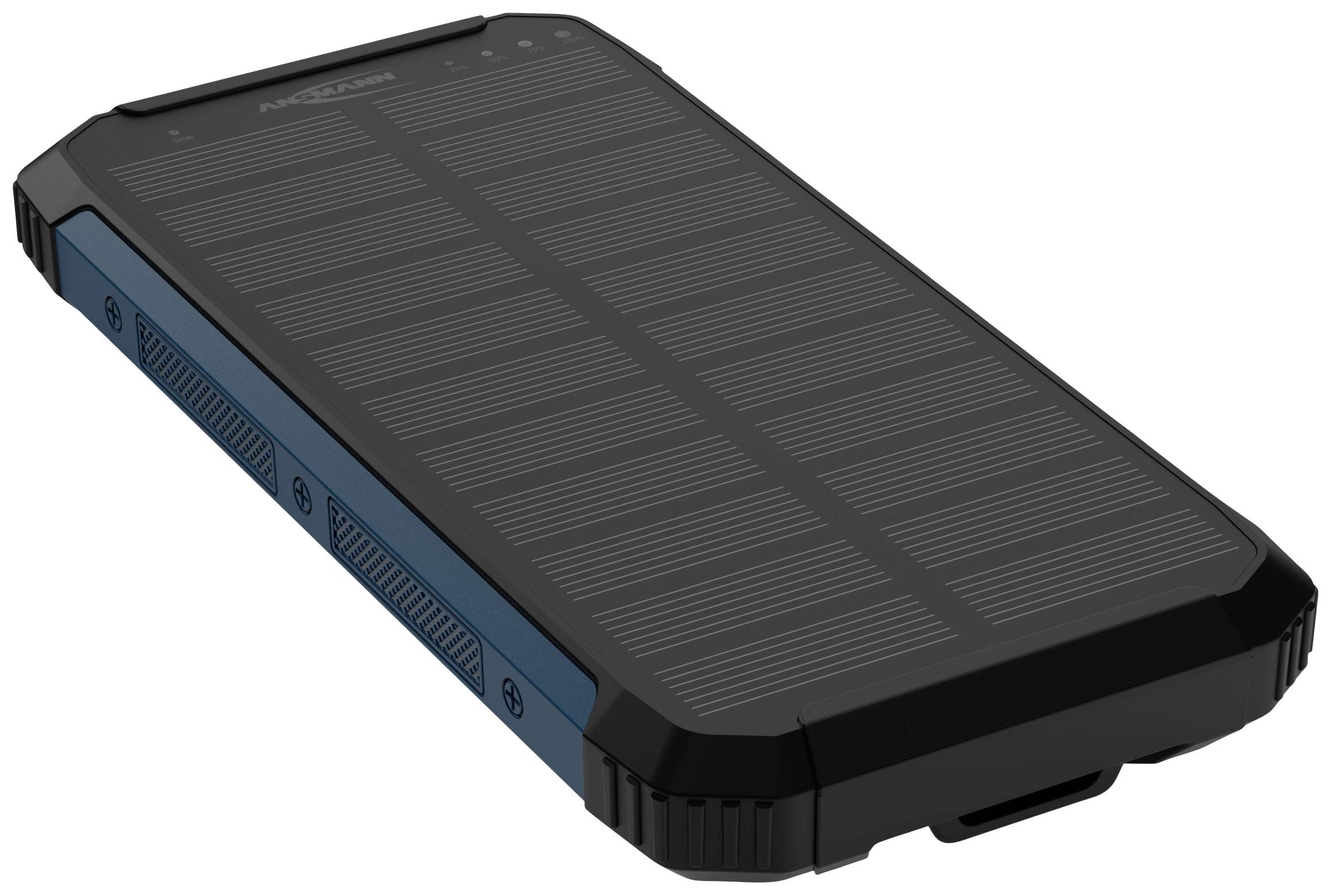 Ansmann Outdoor Wireless PB212W LED Solar Powerbank 10 Ah USB PD 3.0, Quick Charge 2.0 LiPo Schwarz-Blau mit Laderegler, LED Taschenlampe