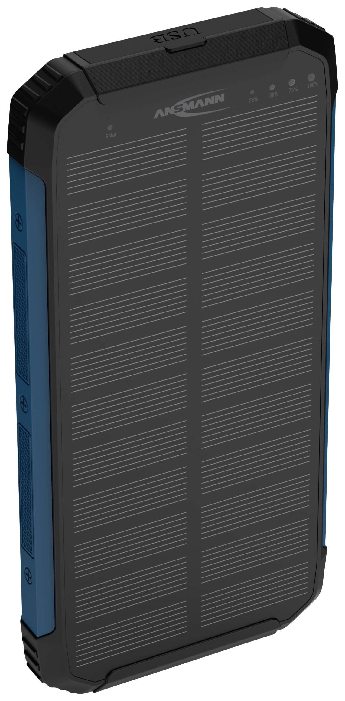 Ansmann Outdoor Wireless PB212W LED Solar Powerbank 10 Ah USB PD 3.0, Quick Charge 2.0 LiPo Schwarz-Blau mit Laderegler, LED Taschenlampe