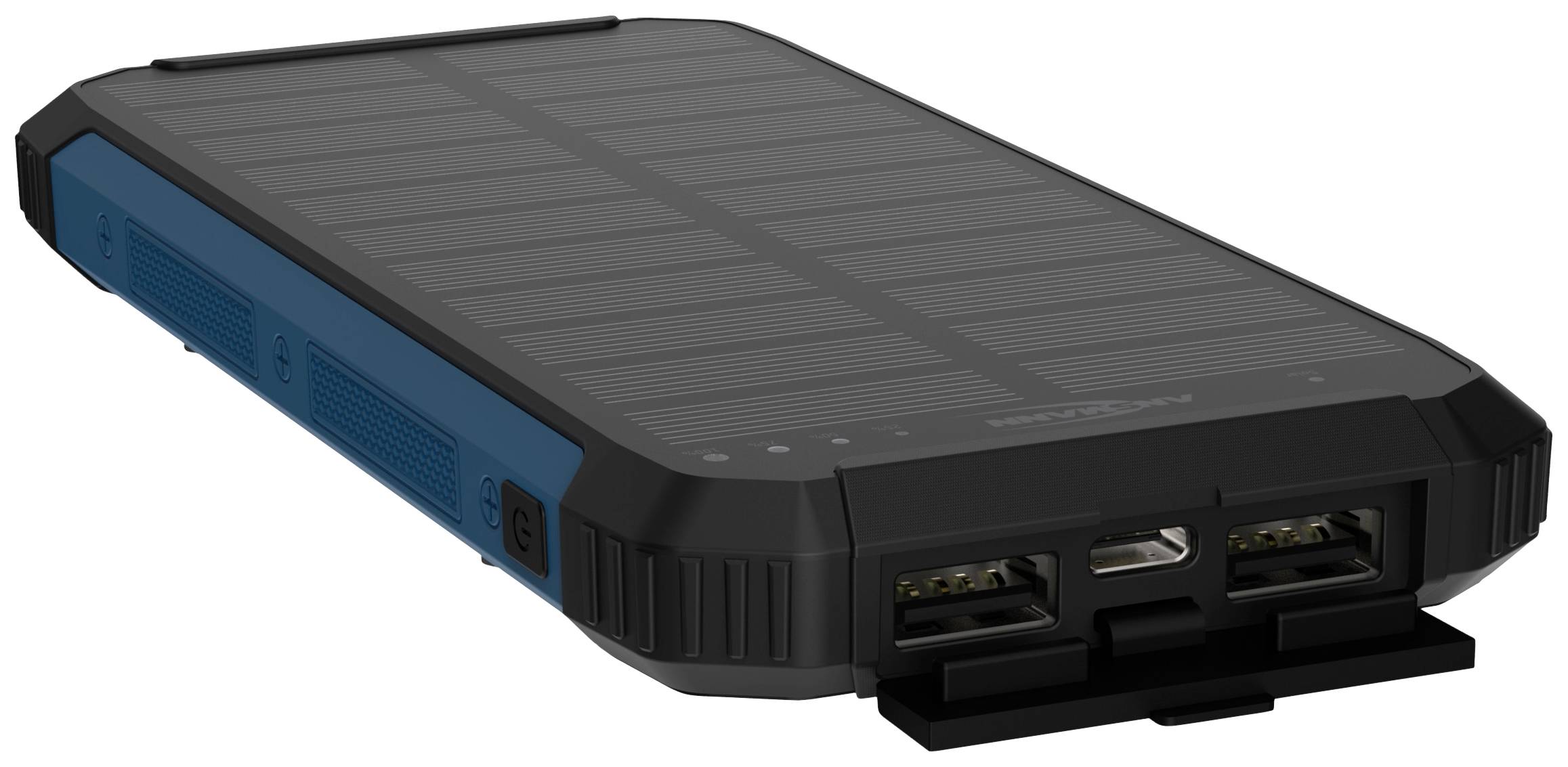 Ansmann Outdoor Wireless PB212W LED Solar Powerbank 10 Ah USB PD 3.0, Quick Charge 2.0 LiPo Schwarz-Blau mit Laderegler, LED Taschenlampe