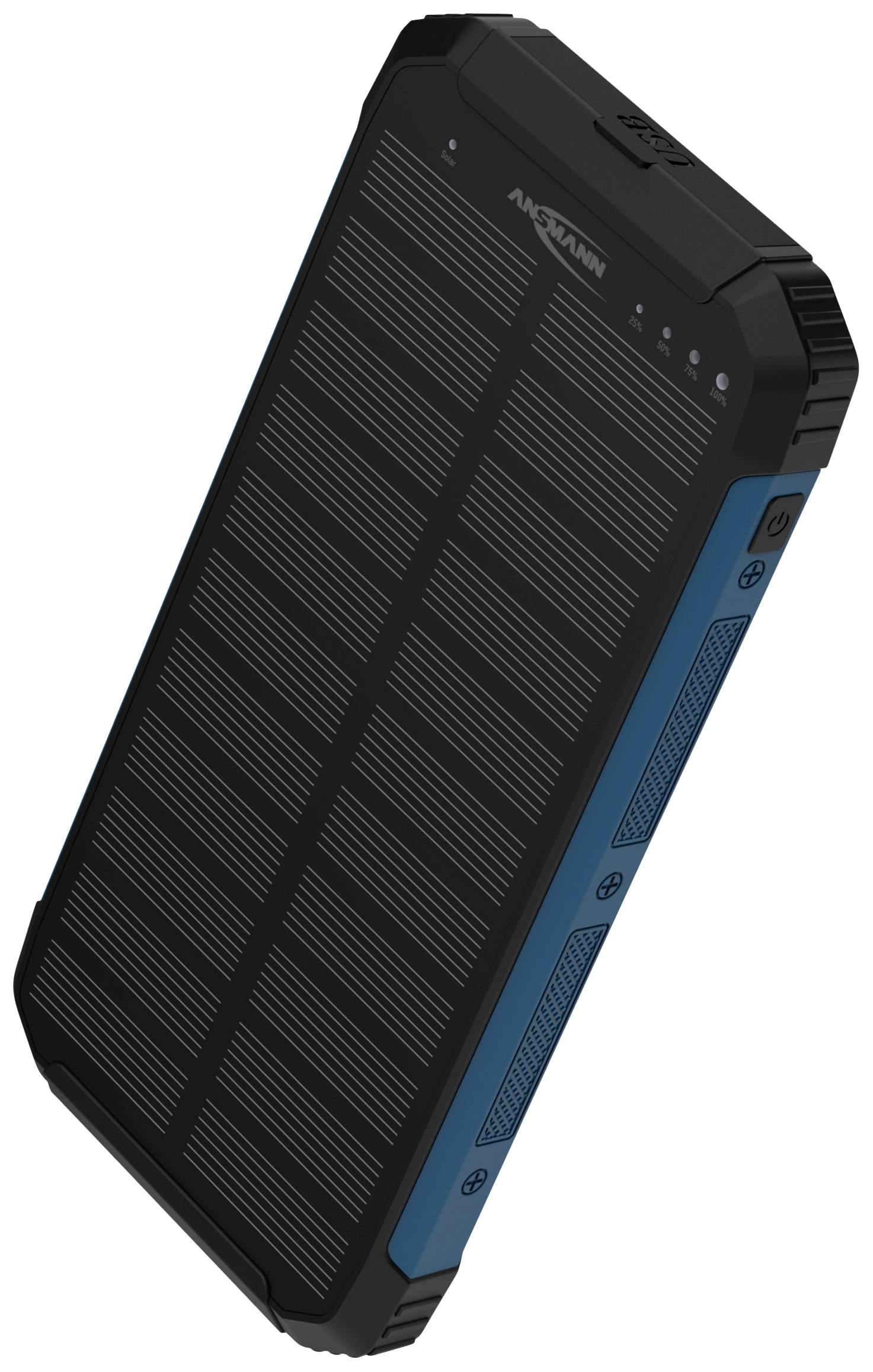 Ansmann Outdoor Wireless PB212W LED Solar Powerbank 10 Ah USB PD 3.0, Quick Charge 2.0 LiPo Schwarz-Blau mit Laderegler, LED Taschenlampe