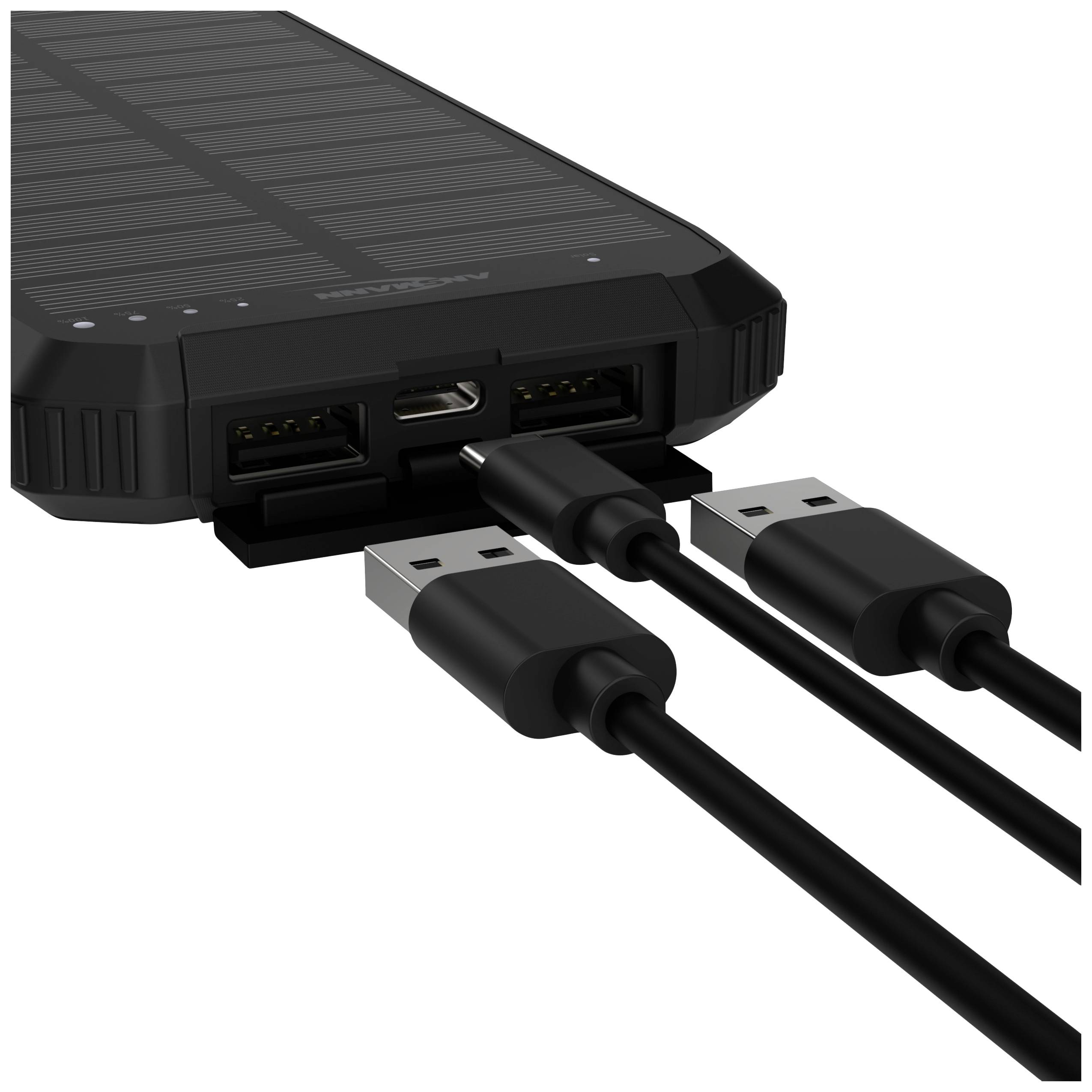 Ansmann Outdoor Wireless PB212W LED Solar Powerbank 10 Ah USB PD 3.0, Quick Charge 2.0 LiPo Schwarz-Blau mit Laderegler, LED Taschenlampe