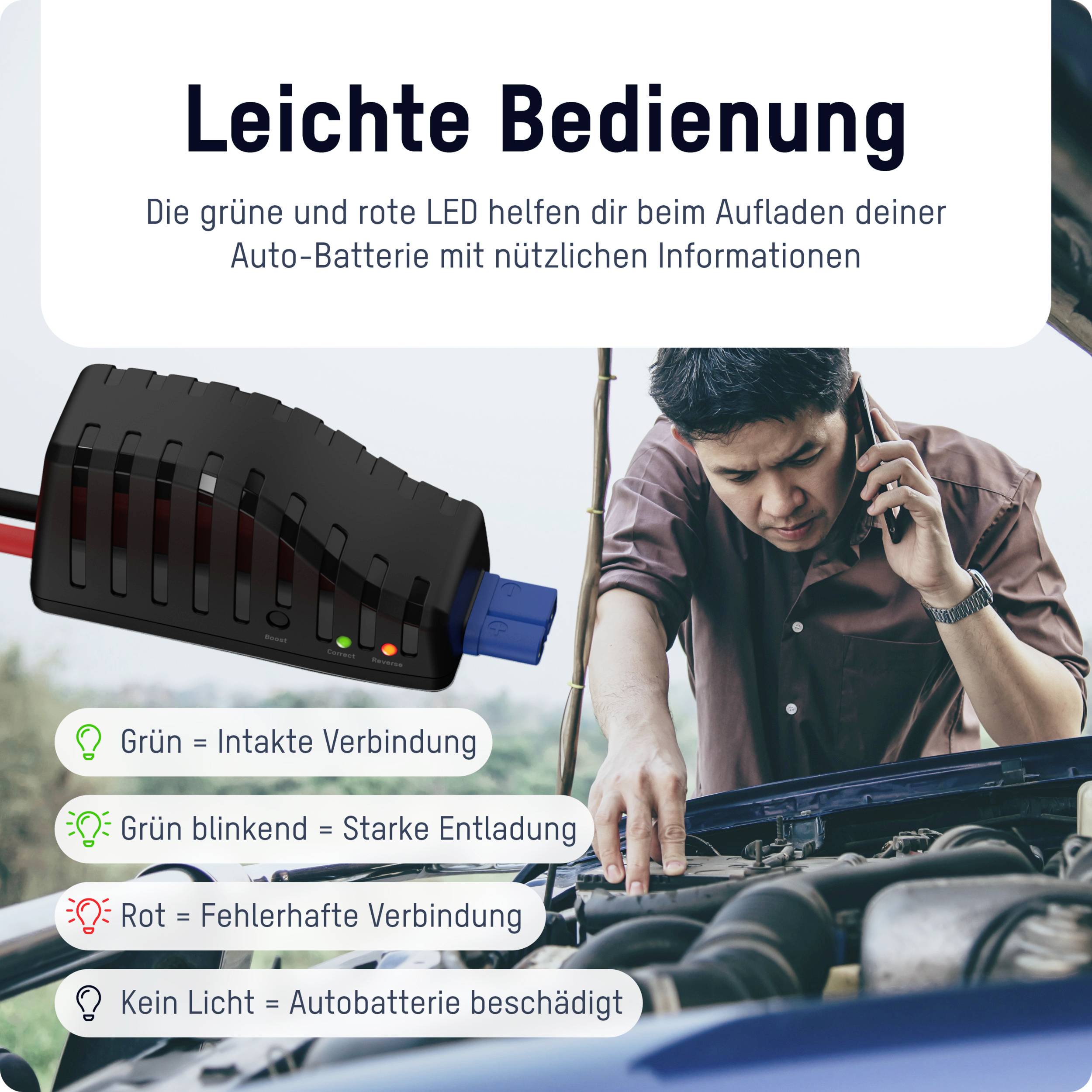 Ansmann Powerstation Jumpstart Adapter PS600AC PS2200AC Starthilfekabel 8.37 mm² ABS, PVC 0.50 m mit Kunststoffzangen, mit Schutzschaltung