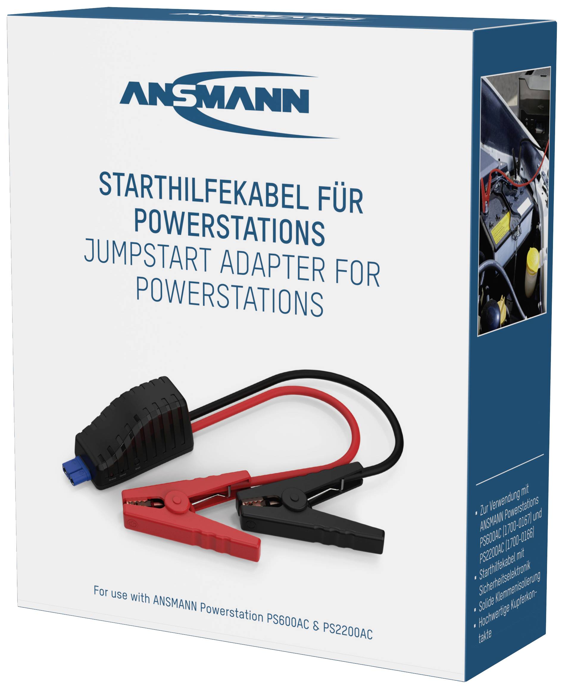 Ansmann Powerstation Jumpstart Adapter PS600AC PS2200AC Starthilfekabel 8.37mm² ABS, PVC 0.50m mit Kunststoffzangen, mit