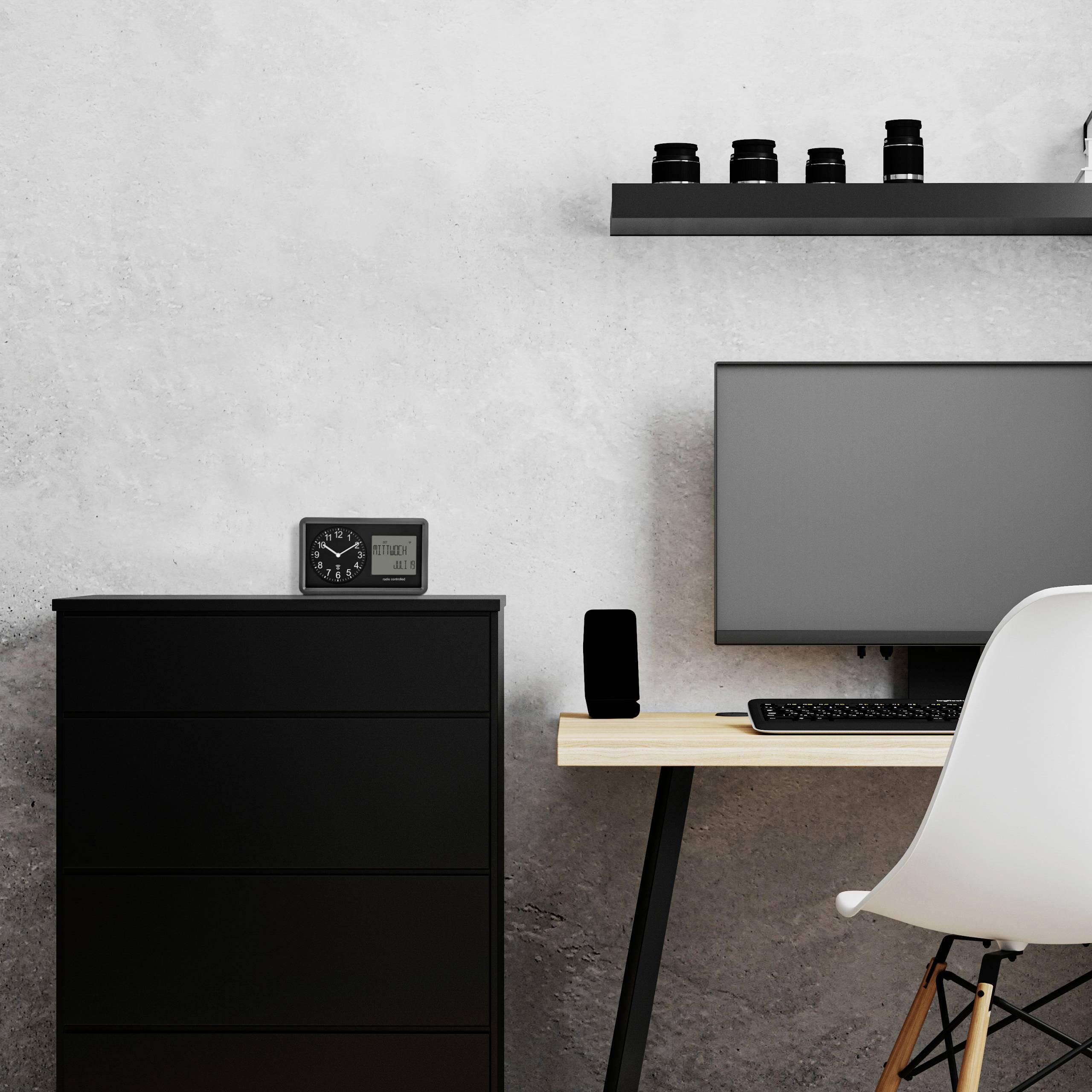 TFA Dostmann 60.3552.01 Funk Funkuhr 254mm x 44mm x 152mm Schwarz