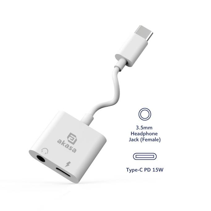 Akasa USB-C®, Audio Adapter mit Ladebuchse [1x USB-C® - 1x Kopfhörer (3.5mm Klinke), USB-C® Buchse (Power Delivery)]