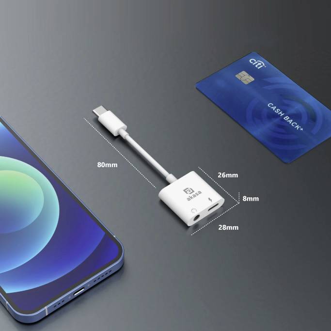 Akasa USB-C®, Audio Adapter mit Ladebuchse [1x USB-C® - 1x Kopfhörer (3.5mm Klinke), USB-C® Buchse (Power Delivery)]