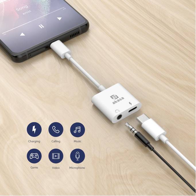 Akasa USB-C®, Audio Adapter mit Ladebuchse [1x USB-C® - 1x Kopfhörer (3.5mm Klinke), USB-C® Buchse (Power Delivery)]