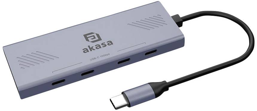 Akasa 4 Port USB-C® (USB 3.2 Gen 2) Multiport Hub mit USB-C® Stecker Aluminium (eloxiert) AK-CBCA32-18BK 10Gbps USB Type-C 4 Port
