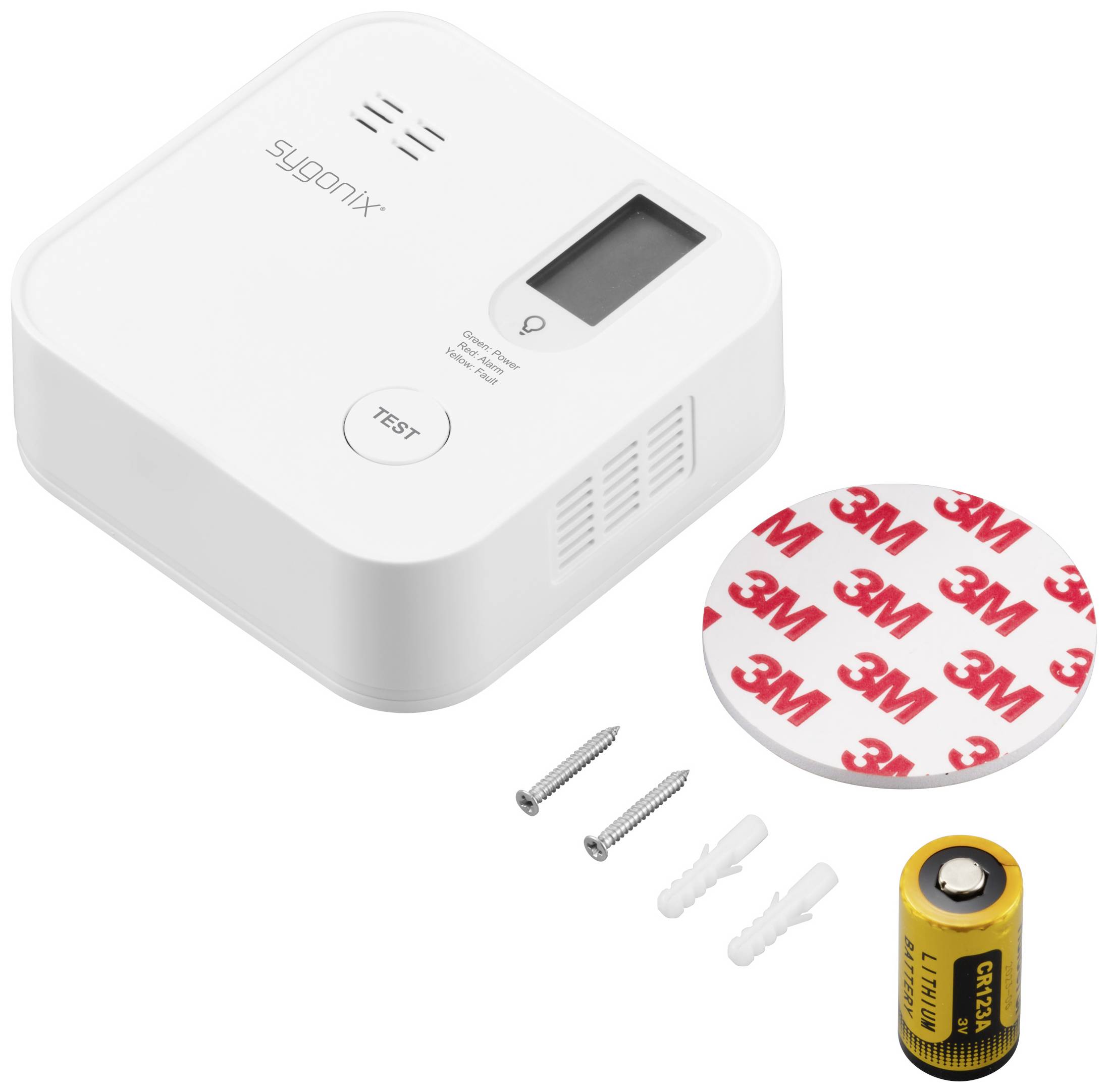 Sygonix Kohlenmonoxid-Melder inkl. 10 Jahres-Batterie, mit internem Sensor batteriebetrieben detektiert Kohlenmonoxid