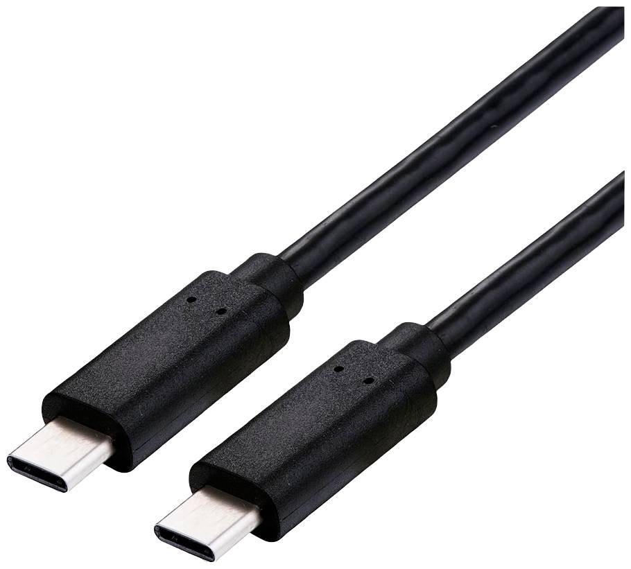 Schwarzes USB-C-Kabel mit zwei Steckern, geeignet für Datenübertragung und Laden von Geräten.
