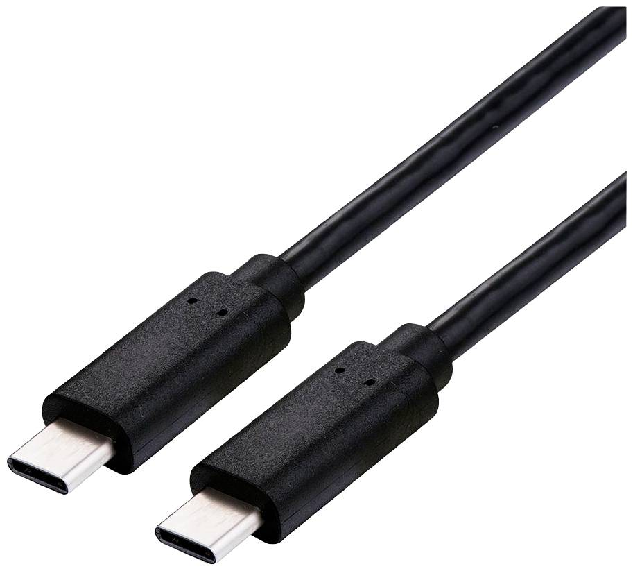 Ein schwarzes USB-C-Kabel mit zwei Steckern an beiden Enden, geeignet für schnelle Datenübertragung und Aufladen von Geräten.
