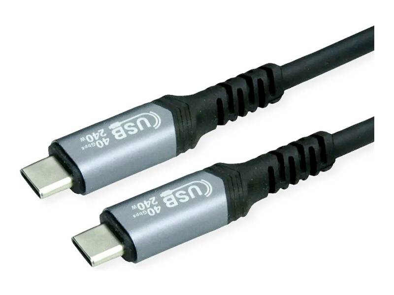 USB-C-Kabel mit 'USB 4.0 240W' Aufschrift auf den Steckern. Geeignet für schnelle Datenübertragung und hohe Ladeleistung.