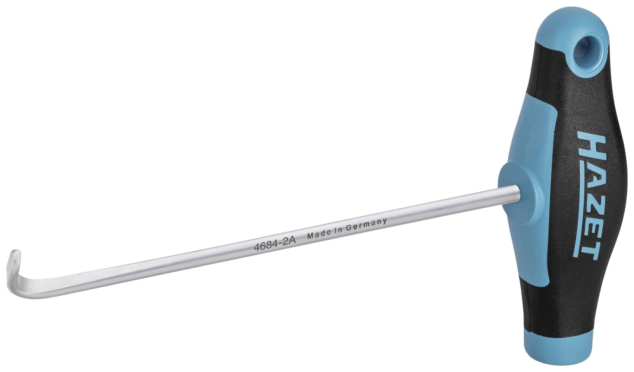 T-förmiger Haken von Hazet, blau-schwarz. Werkzeug mit ergonomischem Griff und langem Metallhaken.