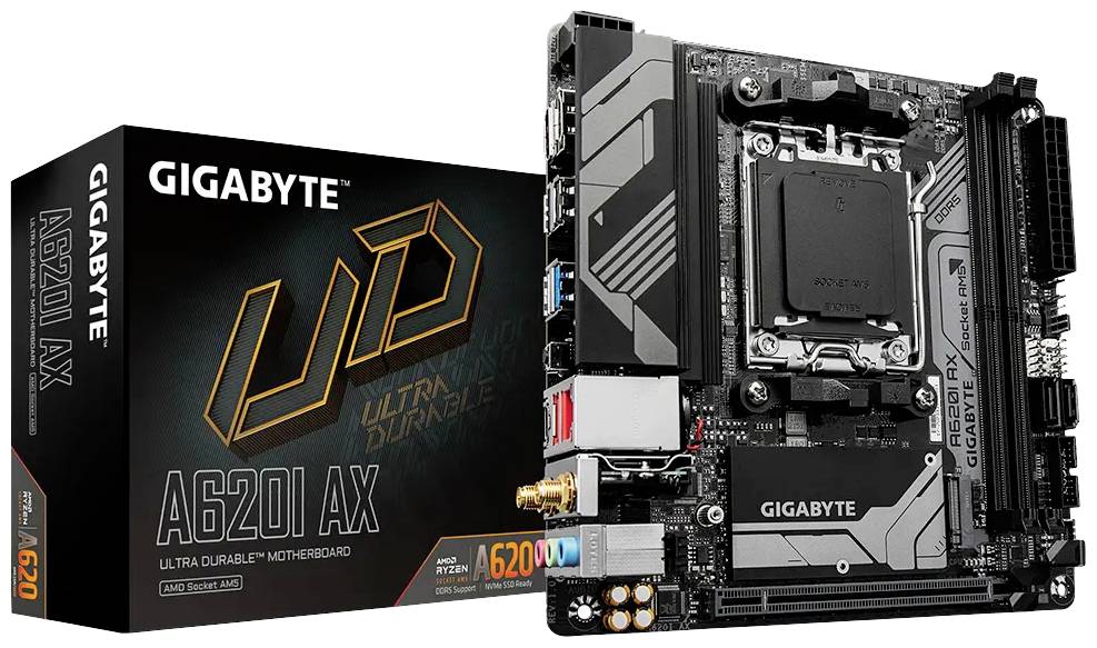 Gigabyte A620I AX - 1.0 - Motherboard - Mini-ITX - Socket AM5 - AMD A620 Chipsatz - USB 3.2 Gen 1, USB-C 3.2 Gen 1, USB 3.2 Gen 2 - 2.5 Gigabit LAN