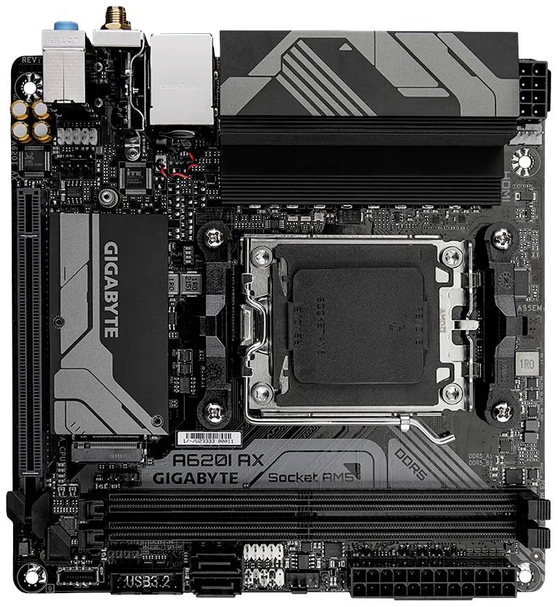Gigabyte A620I AX - 1.0 - Motherboard - Mini-ITX - Socket AM5 - AMD A620 Chipsatz - USB 3.2 Gen 1, USB-C 3.2 Gen 1, USB 3.2 Gen 2 - 2.5 Gigabit LAN