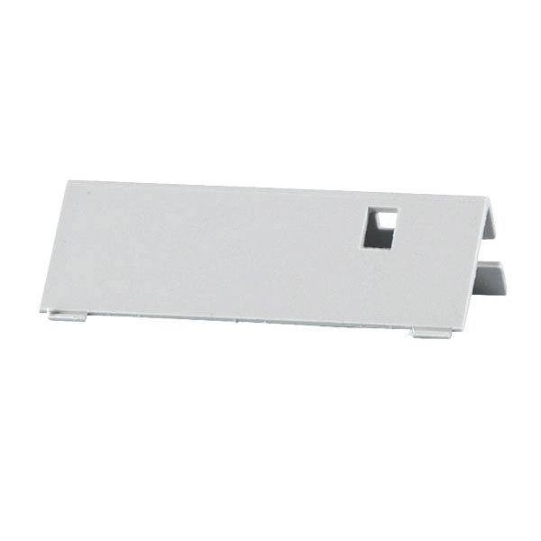 Weiße Kunststoffabdeckung mit rechteckiger Aussparung, geeignet zur Abdeckung von Steckanschlüssen oder Schaltern.