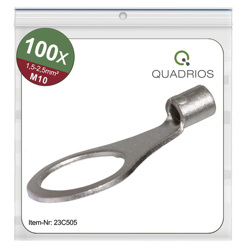 Quadrios 23C505 Ringkabelschuh Querschnitt (max.)=2.5 mm² Loch-Ø=10.5 mm Unisoliert 100 St.