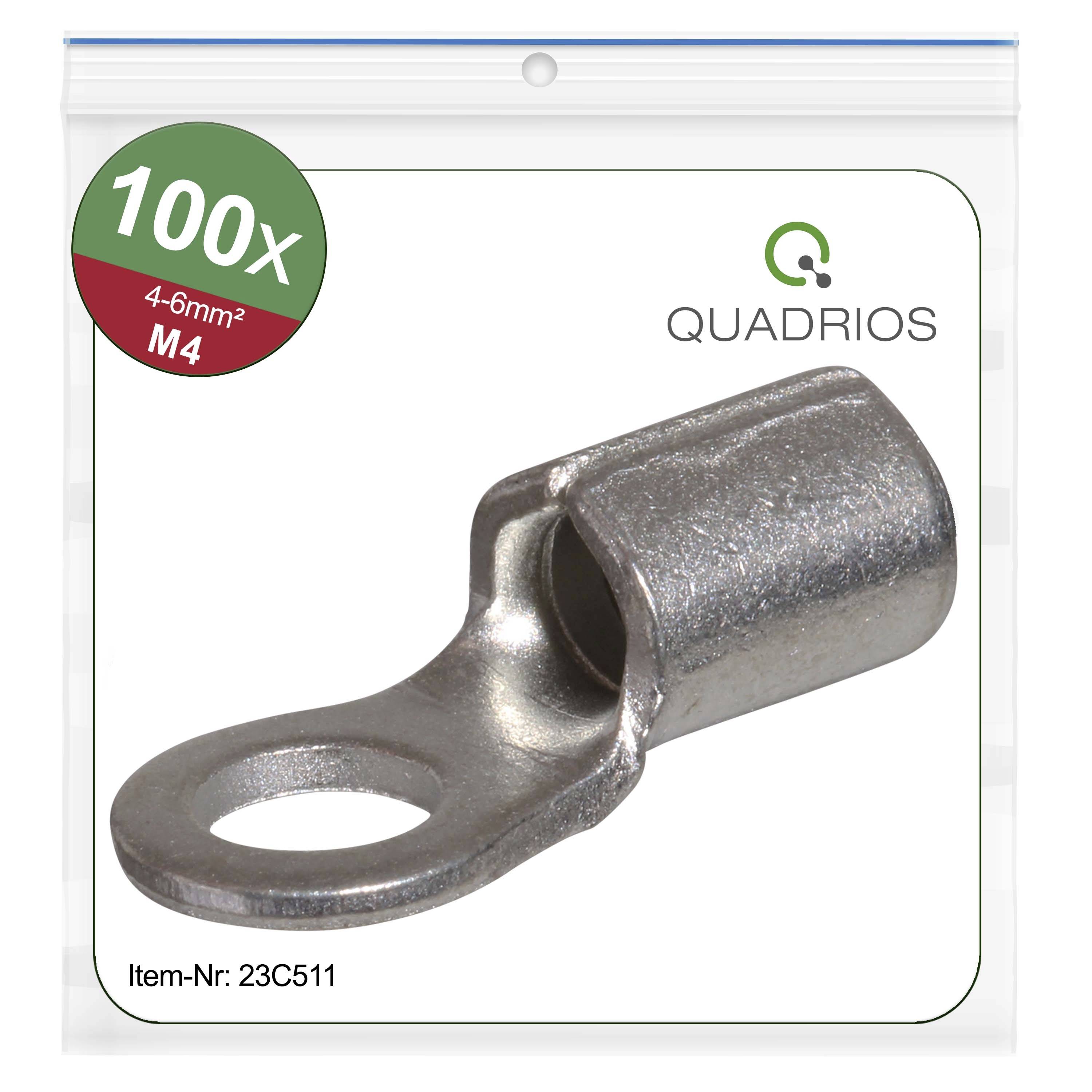 Quadrios 23C511 Ringkabelschuh Querschnitt (max.)=6 mm² Loch-Ø=4.3 mm Unisoliert 100 St.