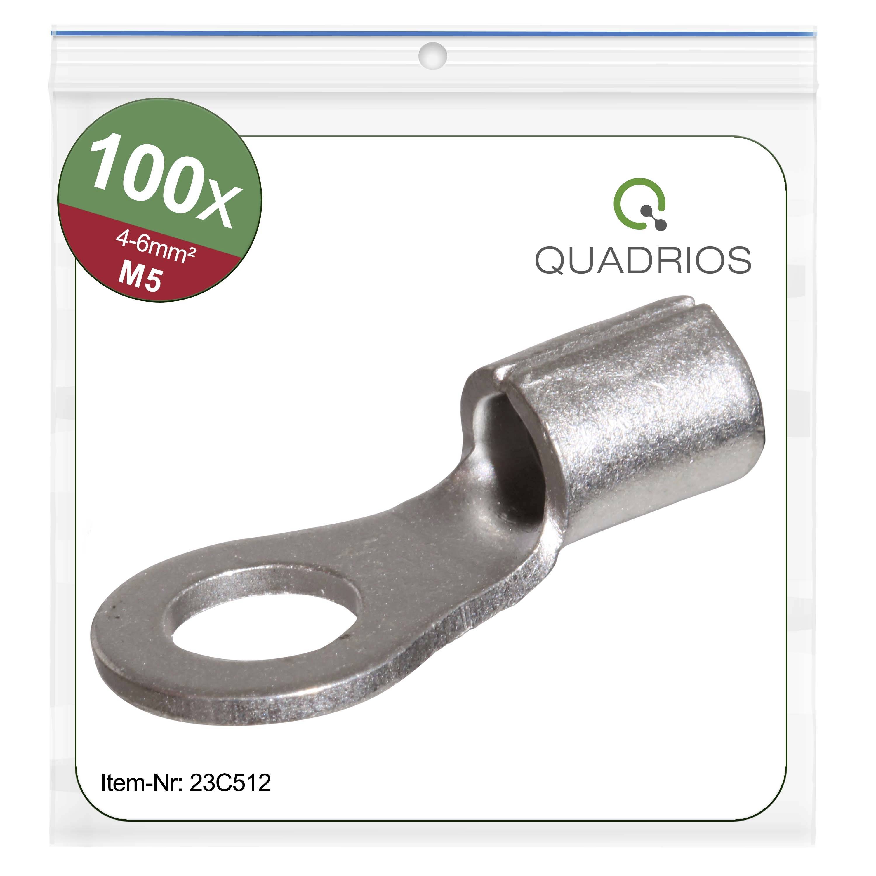 Quadrios 23C512 Ringkabelschuh Querschnitt (max.)=6 mm² Loch-Ø=5.3 mm Unisoliert 100 St.