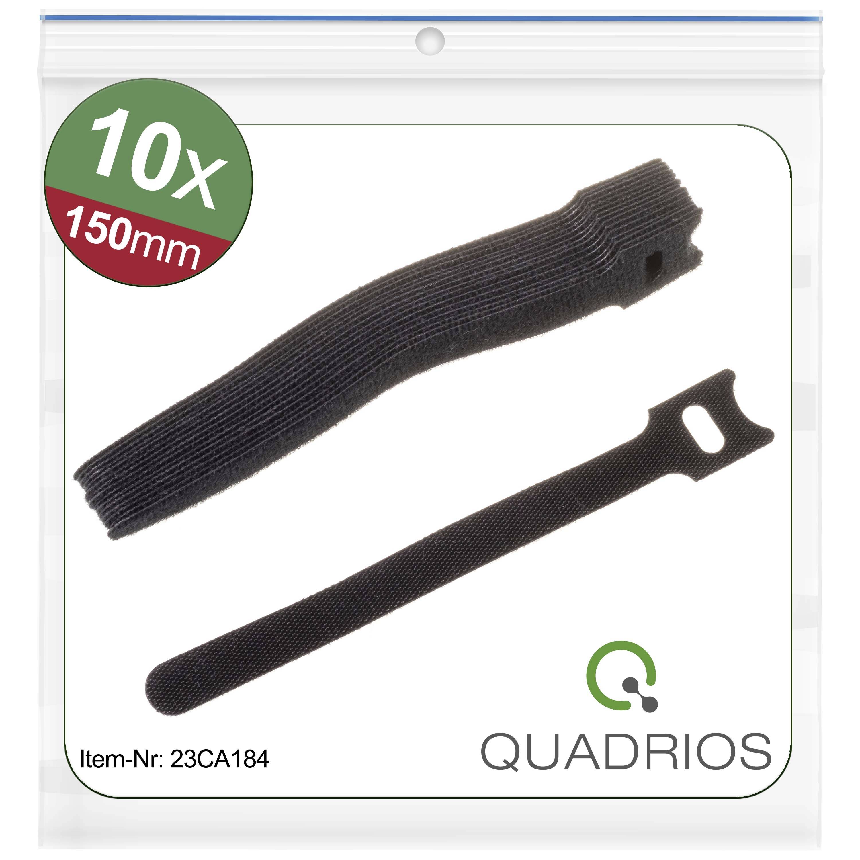 Quadrios 23CA184 Klettkabelbinder zum Bündeln Haft- und Flauschteil (L x B) 150 mm x 12 mm Schwarz
