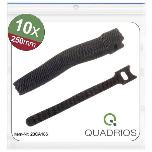Quadrios 23CA186 Klettkabelbinder zum Bündeln Haft- und Flauschteil (L x B) 250mm x 12mm Schwarz 10