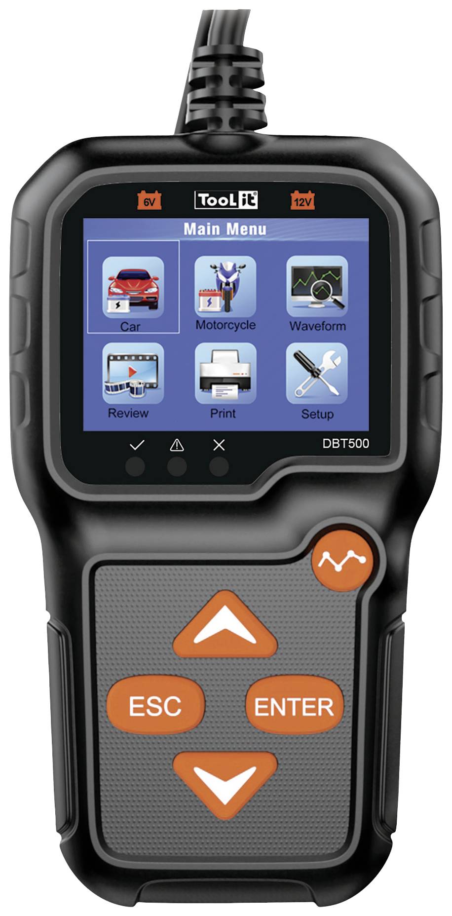Toolit DBT500 Kfz-Batterietester 6 V, 12 V Batterieprüfung, Kontrolle Lichtmaschine, Ladeüberwachun