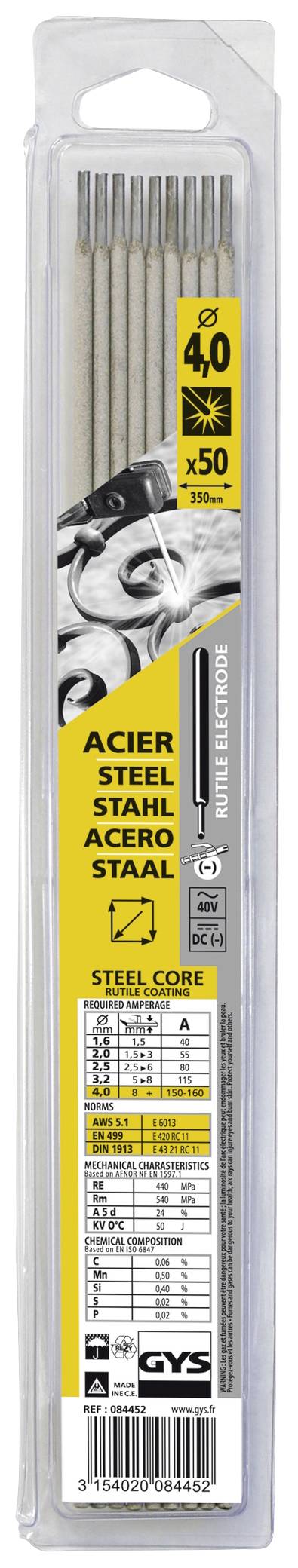 GYS Ruti-Stahl Schweißelektroden 50 St. (Ø x L) 4 mm x 300 mm 150 - 160 A