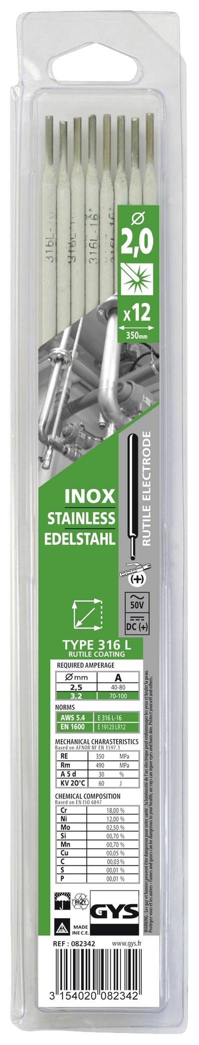 GYS Edelstahl Schweißelektroden 12 St. (Ø x L) 2mm x 350mm