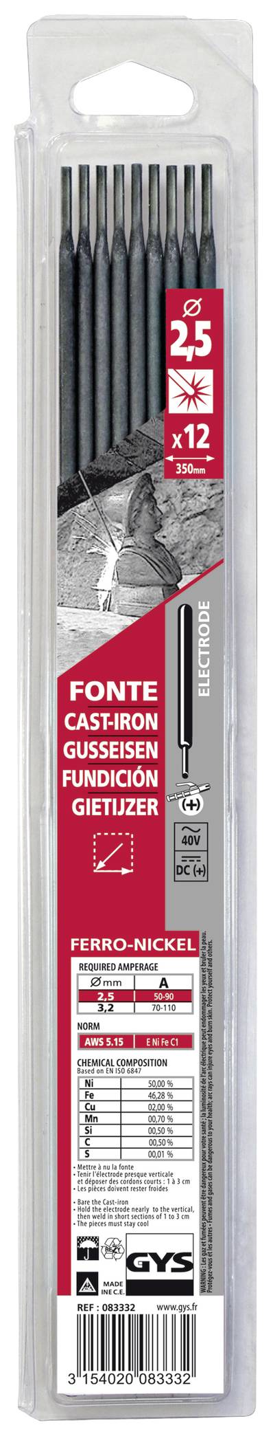 GYS Guss Schweißelektroden 12 St. (Ø x L) 2.5mm x 350mm 50 - 90A