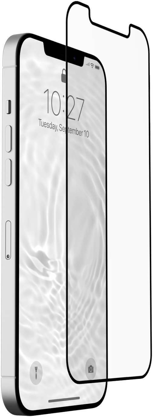 Ein Smartphone mit transparentem Displayschutz davor, zeigt die Uhrzeit 10:27 und das Datum Dienstag, der 10. September.