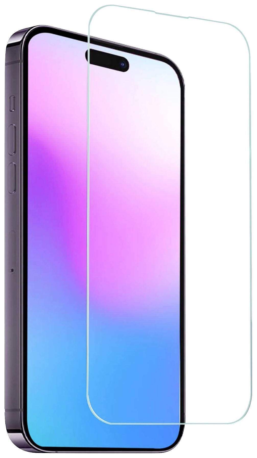 Ein Smartphone mit einem angepassten Displayschutz. Der Bildschirm zeigt einen sanften Farbverlauf von Rosa zu Blau.