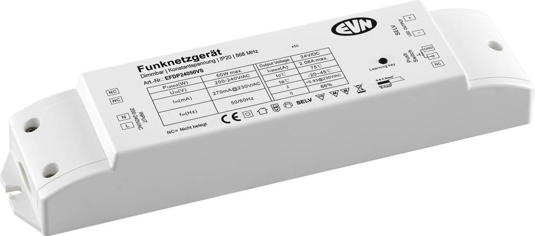 Weißes EVN-Funksteuergerät mit der Bezeichnung „Funknetzgerät