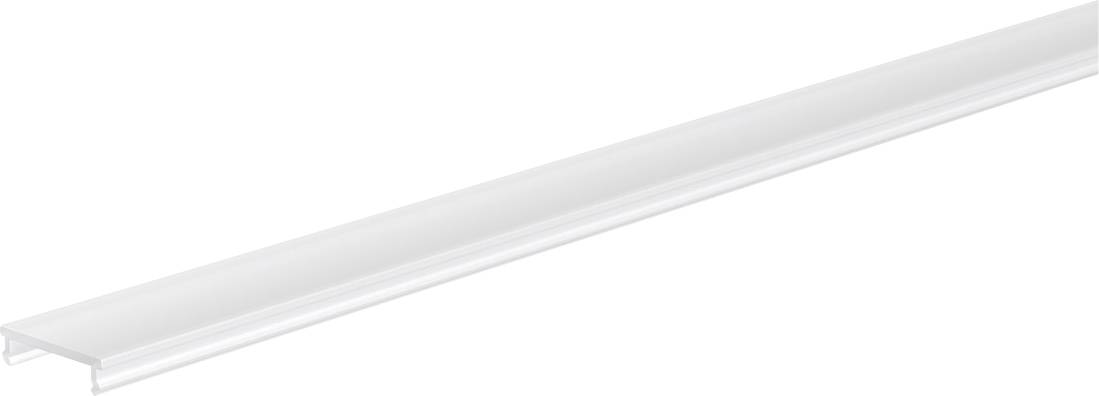 Langer weißer LED-Lichtstreifen mit transparenter Abdeckung, diagonal auf weißem Hintergrund dargestellt.