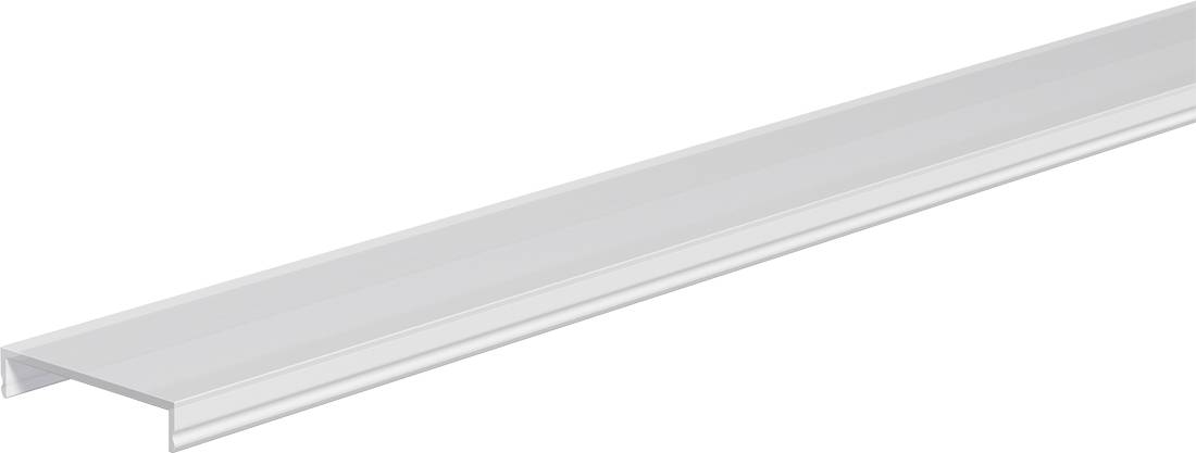 Ein weißes U-förmiges Kanal-Zierleistenprofil aus Aluminium oder Kunststoff mit flacher Oberseite, in Perspektive auf neutralem Hintergrund dargestellt.