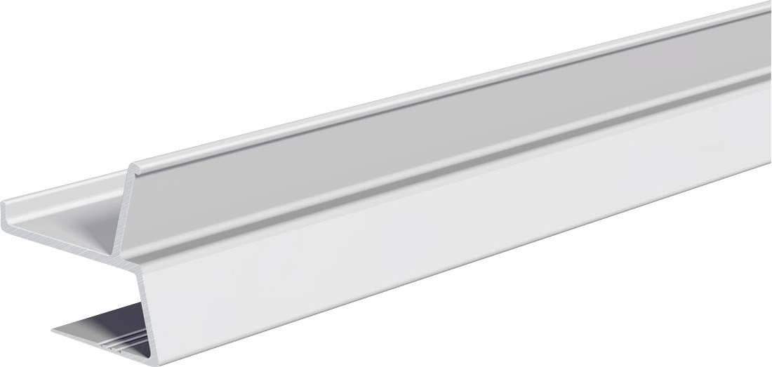 Weißes Metallprofil in U-Form gezeigt in Perspektive auf einem einfachen Hintergrund.