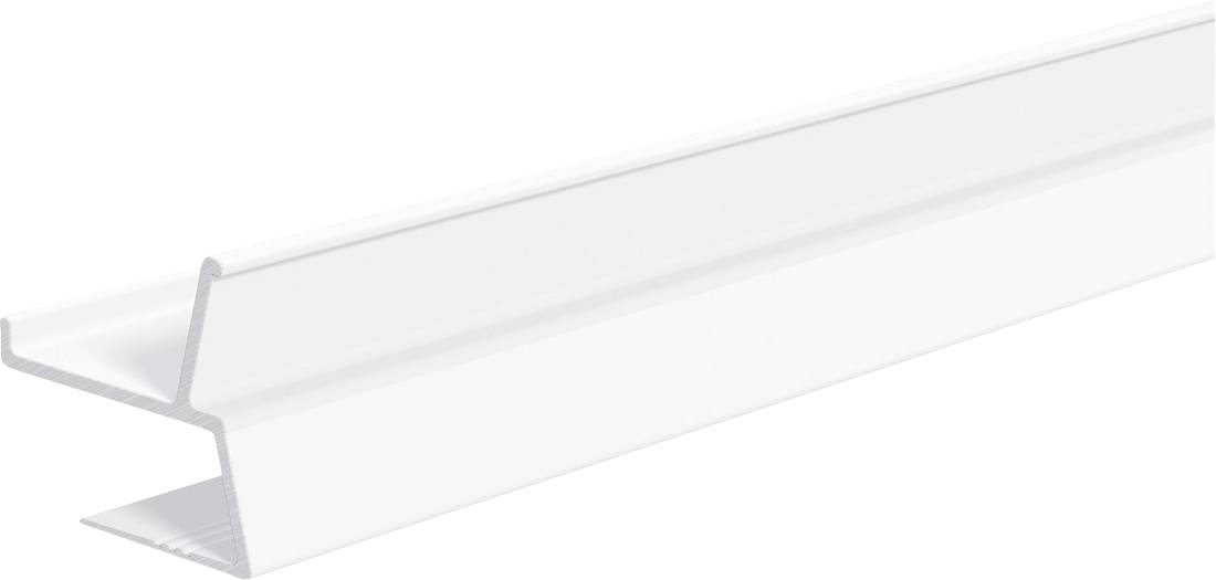 Transparentes Kunststoff-U-Kanal-Trimprofil in Perspektive auf weißem Hintergrund dargestellt.