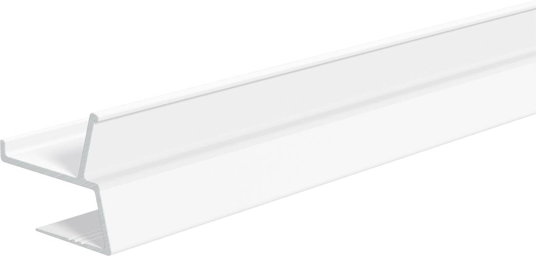 Transparentes Kunststoff-U-Kanal-Trimprofil in perspektivischer Darstellung auf weißem Hintergrund.
