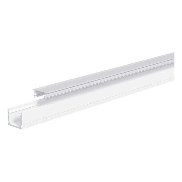 Aluminium-Profil in L-Form, verwendet zur Montage von LED-Lichtleisten, bietet Struktur und Schutz. Weiß und schlank im Design.