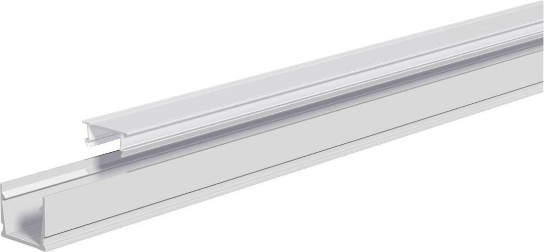 Zwei lange silberne Aluminium-Kanalprofile, eines in das andere eingeschoben, auf weißem Hintergrund dargestellt.