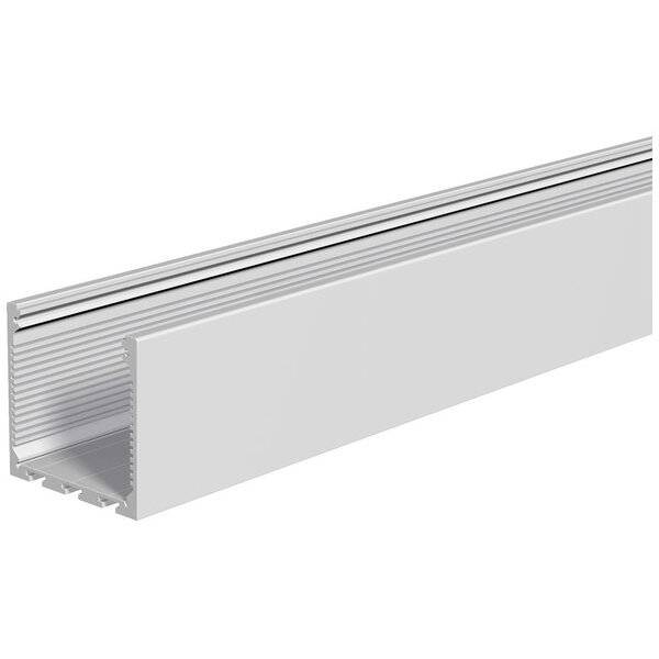 Aluminiumschiene mit rechteckigem Querschnitt, offen auf einer Seite. Verwendet für die Befestigung oder Führung von anderen Bauteilen.