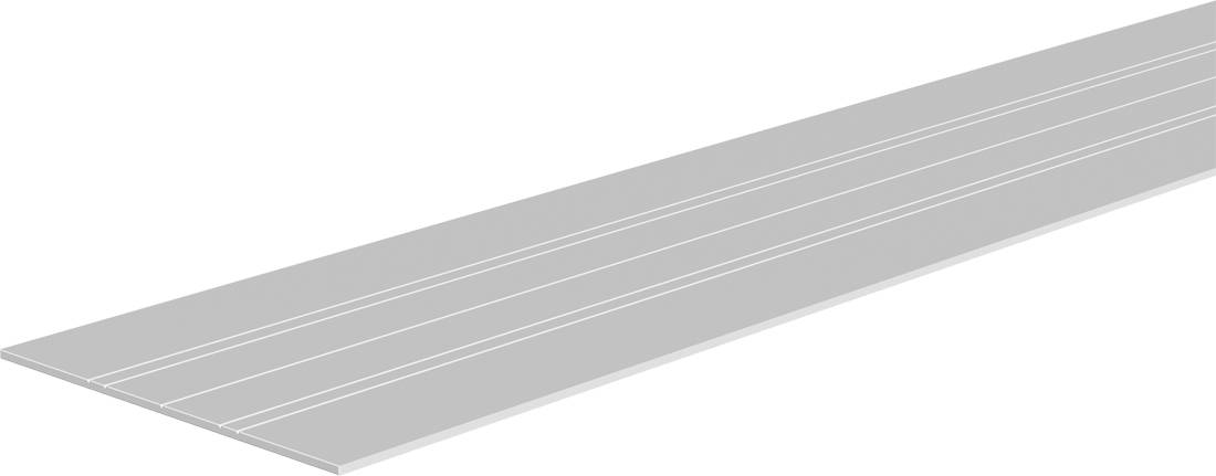 Langer grauer abgeschrägter Metallstreifen oder Schiene, diagonal auf weißem Hintergrund dargestellt.