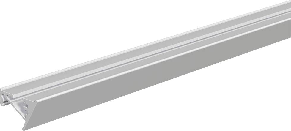 Lange Aluminium-Linearleuchte mit dreieckiger Endkappe, dargestellt in einer Produktansicht auf weißem Hintergrund.