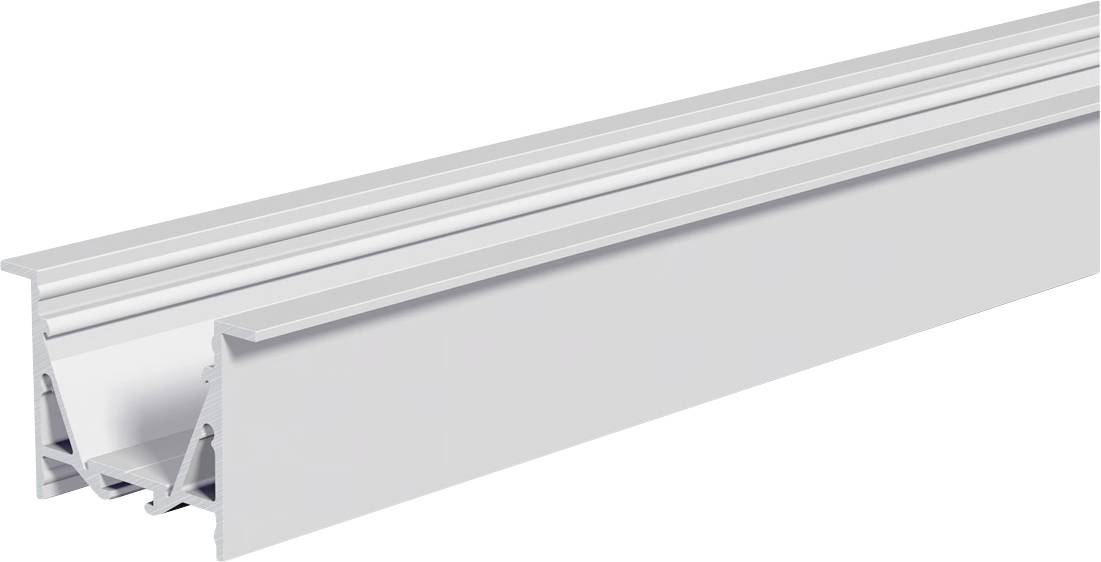 Weißes Aluminium-Schienenstil-Strangpressprofil in Perspektive auf weißem Hintergrund.