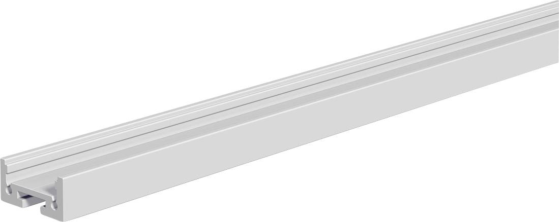 Silberner Aluminium-LED-Kanal/Profil in Seitenansicht auf weißem Hintergrund.