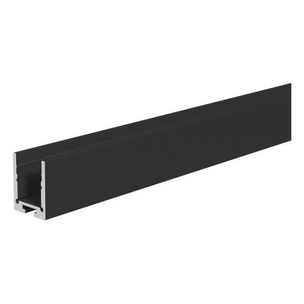 Schwarzer Aluminiumprofilbalken in rechteckiger Form mit Nut, geeignet für den Bau von strukturellen Rahmen oder Unterstützungen.