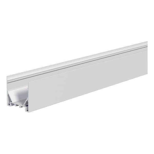 Aluminium-Profil in L-Form, meist verwendet zur Montage von LED-Streifen für indirekte Beleuchtung, weiße Oberfläche.