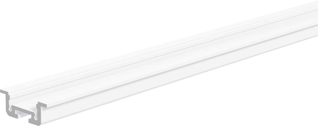 Lange transparente kunststoff-LED-Lichtabdeckung mit geriffeltem Kanalprofile auf weißem Hintergrund.