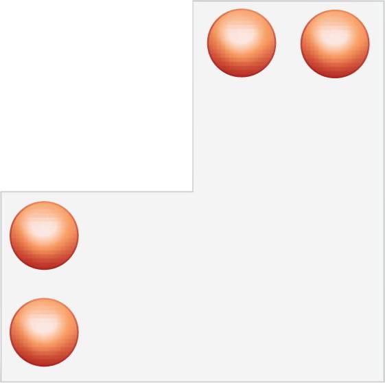L-förmiges weißes Puzzleteil mit vier orangefarbigen Kreispunkten, zwei oben rechts und zwei entlang der linken Seite.